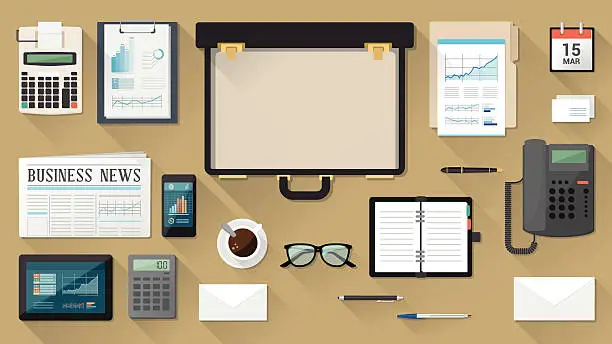 Vector illustration of Businessman desktop with briefcase