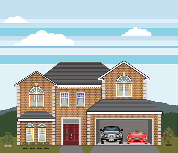 istock House with open garage. 2 cars, open garage, brick real estate. 475511078