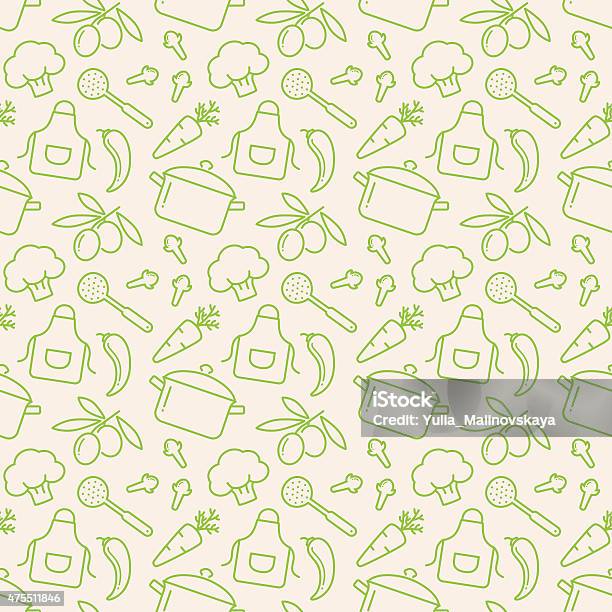 Kitchen Seamless Pattern Vector Background-vektorgrafik och fler bilder på Mat - Mat, Bakgrund, Mönster