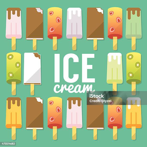 Set Of Number Ice Cream Flat Icons Vector Stock Illustration - Download Image Now - 2015, Brown, Chocolate