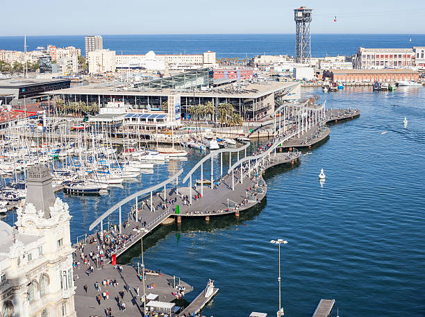 rambla de mar i centrum handlowego maremagnum w barcelonie - port de barcelona zdjęcia i obrazy z banku zdjęć