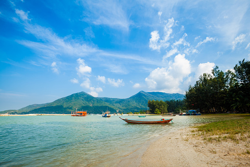 Summer seascape on tropical island Koh Phangan in Thailand. Chalokum beach landscape.