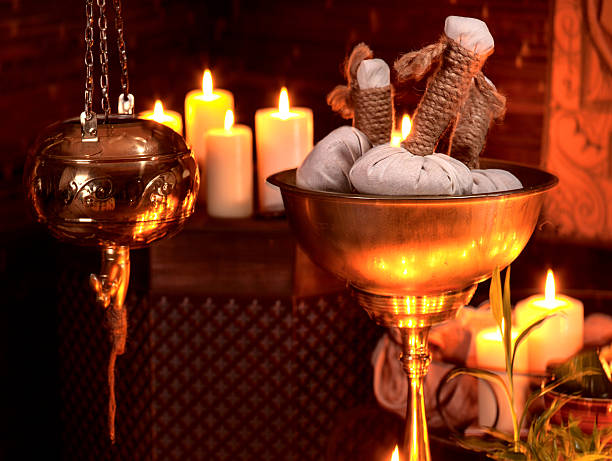 Ayurvedic spa massage still life stock photo