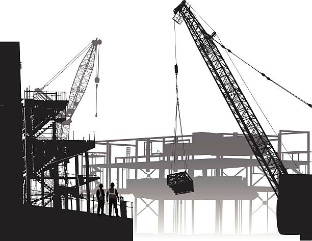 ilustrações, clipart, desenhos animados e ícones de cronograma de construção - silhouette crane construction construction site