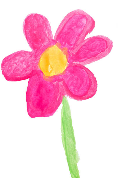 Childs drawing of a watercolor flower stock photo