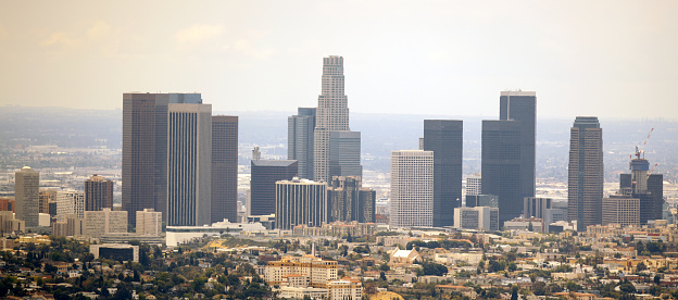 Downtown Los Angeles, Caifornia panorama on a smoggy day.