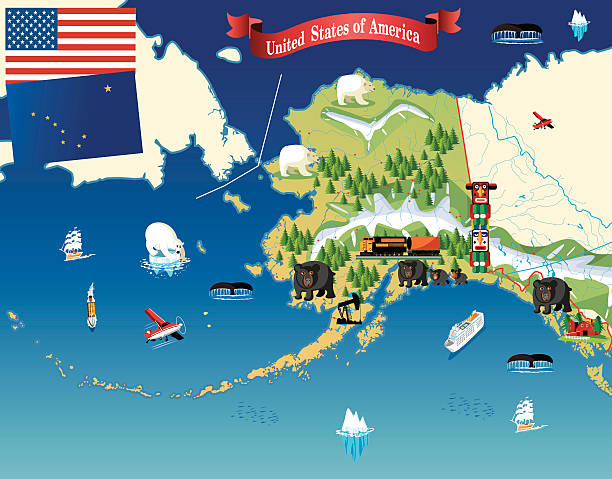 Cartoon map of Alaska Cartoon map of Alaska chukchi stock illustrations