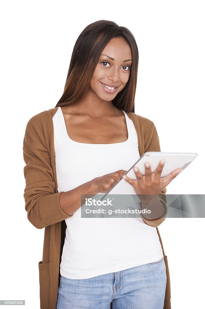 Schönheit mit Ihrem neuen digitalen tablet. - Lizenzfrei Afrikanischer Abstammung Stock-Foto