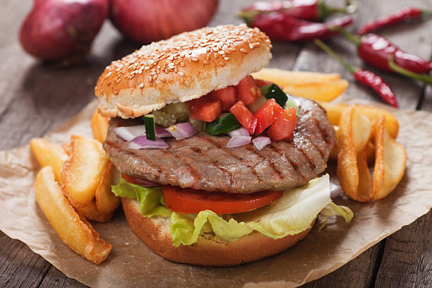 istock Hamburger with french fries 475540560