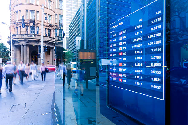 Bank exchange rate display stock photo