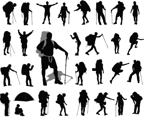 People with backpack vector silhouettes set. EPS 8
