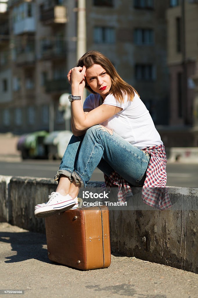 Beautiful traveller Beautiful girl ready for journey. Retro look image 2015 Stock Photo