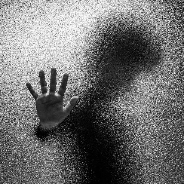 Boy Behind Glass Door, B&W