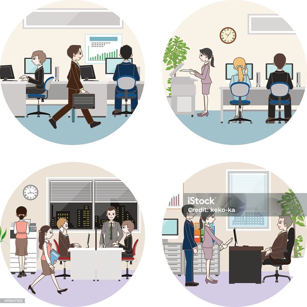 People who work in the office Illustration of people working in an office Desk stock vector