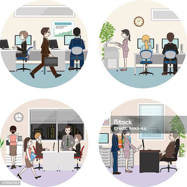 People Who Work In The Office Stock Illustration - Download Image Now - Desk, Indoors, Walking