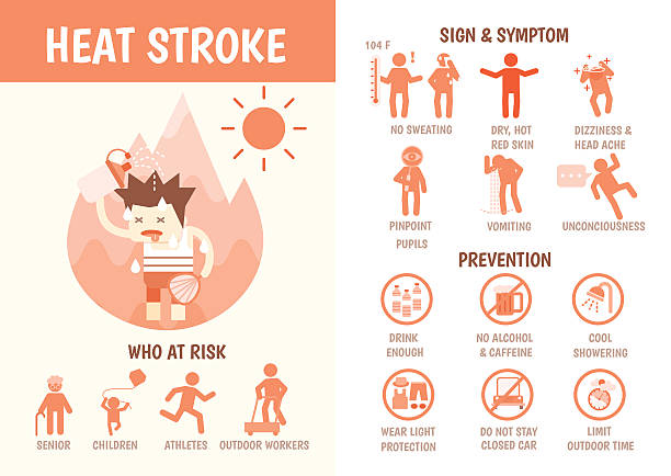 health care infographics about heat stroke - 旱災 幅插畫檔、美工圖案、卡通及圖標