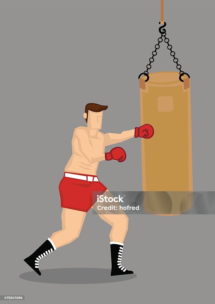 Boxer Training with Punching Bag Vector illustration of a male beefcake boxer working out and training with a punchbag isolated on grey background. 2015 stock vector