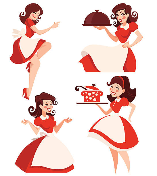 helpful housewife vector cartoon retro woman collection