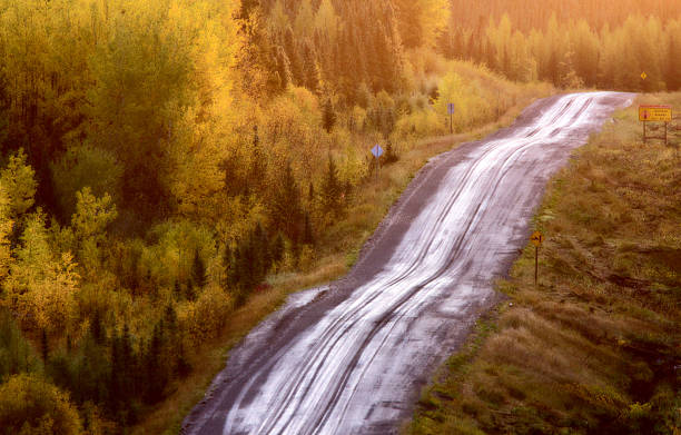 Northern Manitoba road in fall near Thompson stock photo