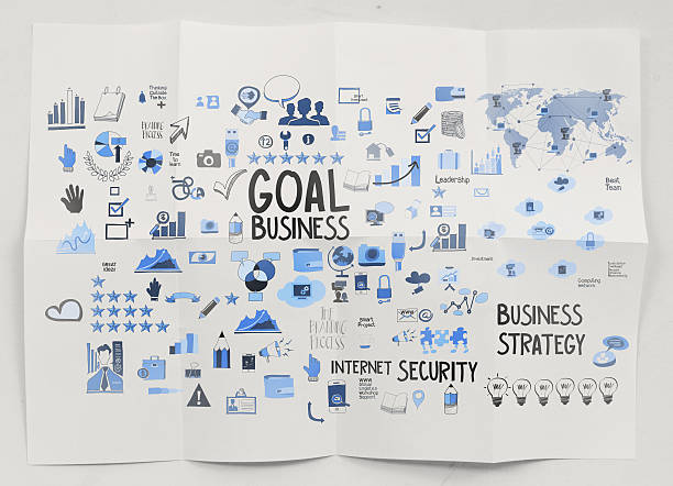 istock hand drawn business strategy on crumpled paper background as con 475560259