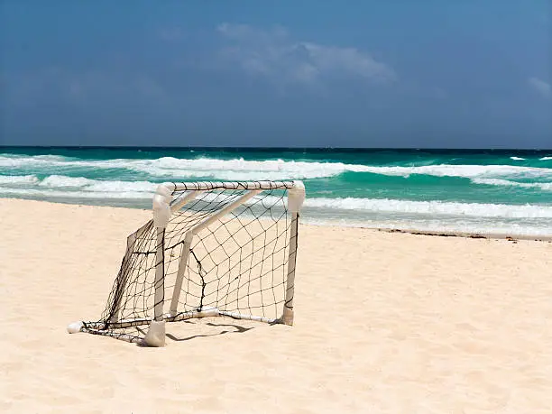 Photo of Beach football goal, Cancun, Mexico