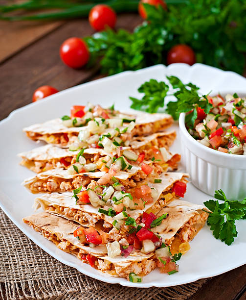 istock Mexican Quesadilla wrap with chicken, corn and salsa 475563300