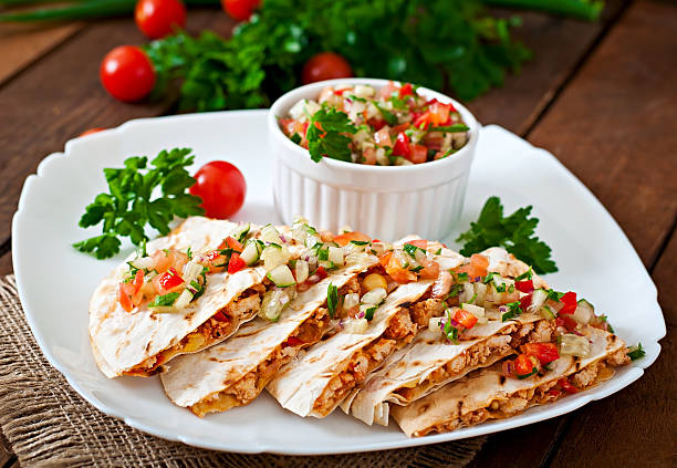 istock Mexican Quesadilla wrap with chicken, corn and salsa 475563304
