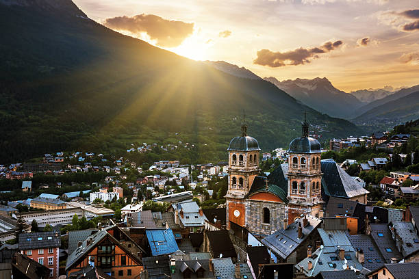 Sunset behind the mountains  of Briancon, France
