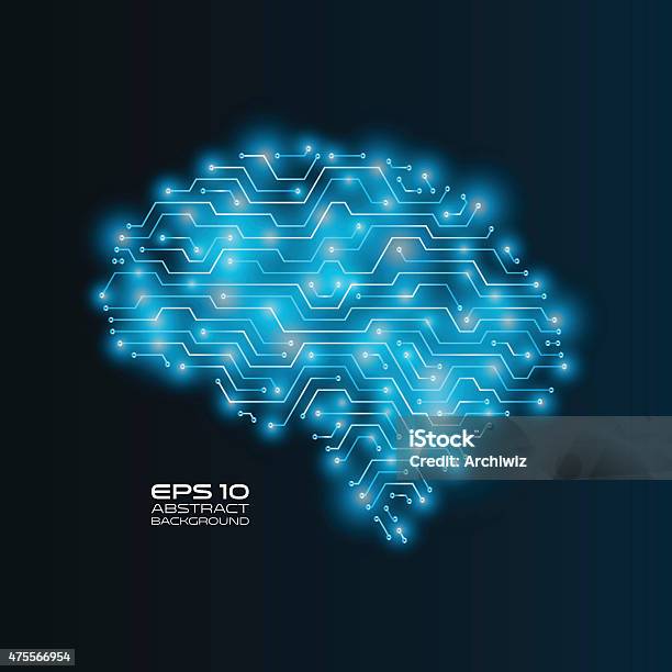 Circuit Board Drawing A Human Brain Futuristic Vector Illustration Stock Illustration - Download Image Now
