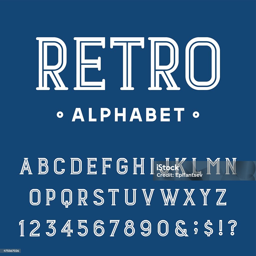 Retro Alphabet Vector Font. Type letters, numbers and punctuation marks. Vintage design vector font. Alphabet stock vector