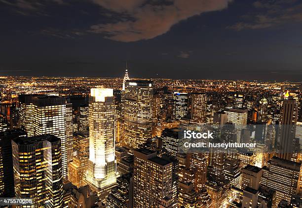 Night View Manhattan New York City Stock Photo - Download Image Now - 2015, Aerial View, Architecture