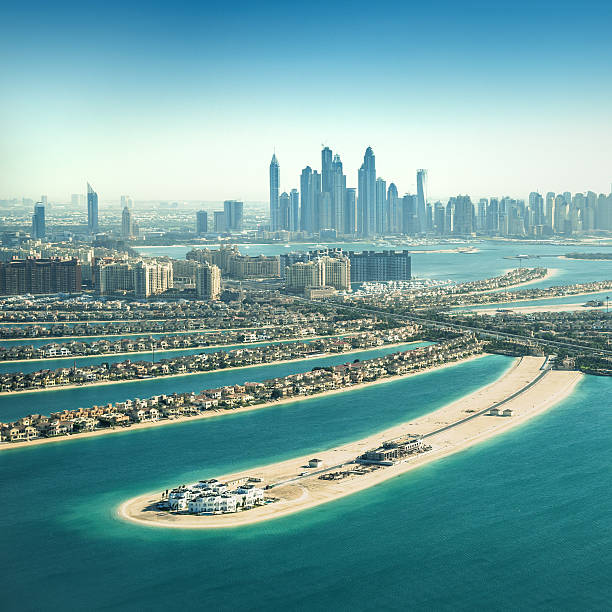 The Palm Jumeirah, Dubai, UAE The Palm Jumeirah in Dubai, Dubai, United Arab Emirates dubai island stock pictures, royalty-free photos & images