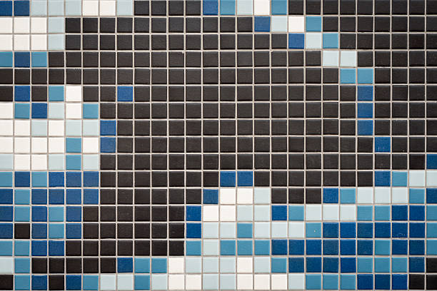 Tile Wall in Blue, White and Black stock photo