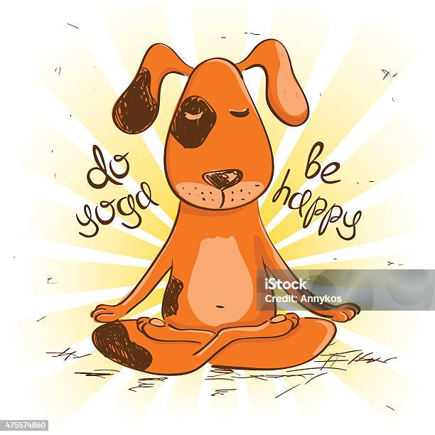 Cartoon Red Dog Sitting On Lotus Position Of Yoga Stock Illustration - Download Image Now - Dog, Meditating, Puppy