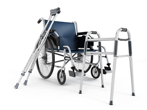 Wheelchair, crutches and walker stock photo