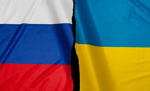 Crisis - Russian Flag and Ukrainian Flag