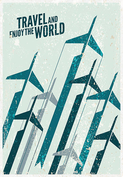 ilustraciones, imágenes clip art, dibujos animados e iconos de stock de cartel vintage de viaje.   avión ilustración estilizadas y la composición. - airplane commercial airplane aerospace industry air vehicle