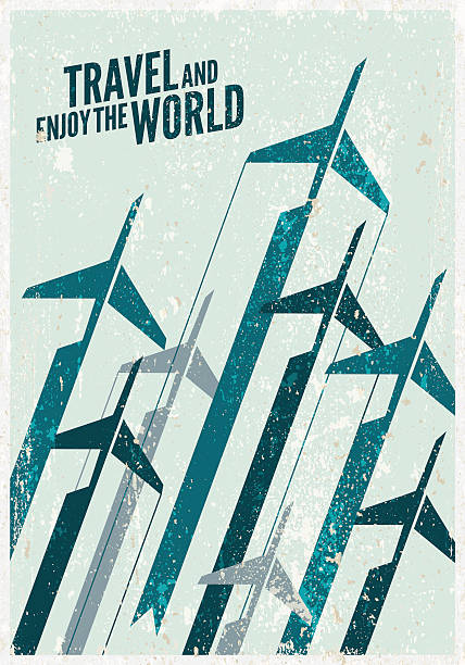 Vintage Travel poster. Stylized airplane illustration composition. Texture effects can be turned off. airplane designs stock illustrations