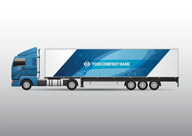 Vector illustration of Advertisement or corporate identity design template on blue semi-trailer truck