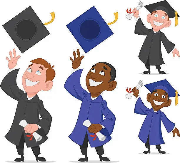 Vector illustration of Set of graduates. Набор выпускников.
