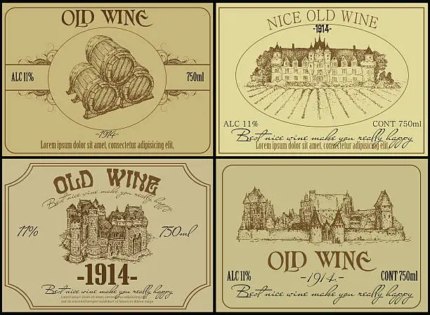 Vector illustration of set of wine labels