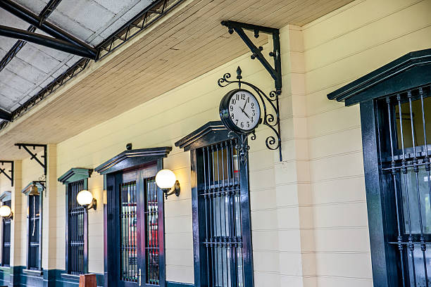 Vintage railway station building in Lima public park Parque de la Amistad.