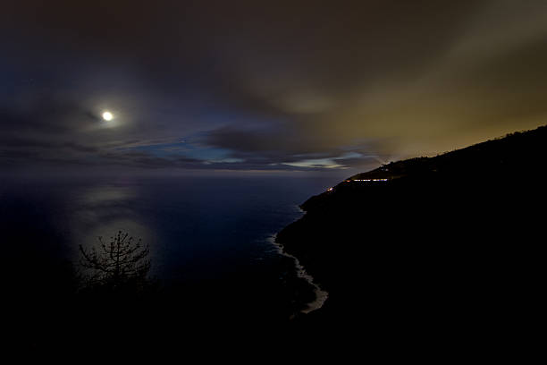 night view from the coastal road to Rio Maggiore stock photo