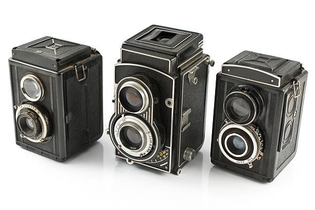 istock Three Vintage two lens photo camera 475585341