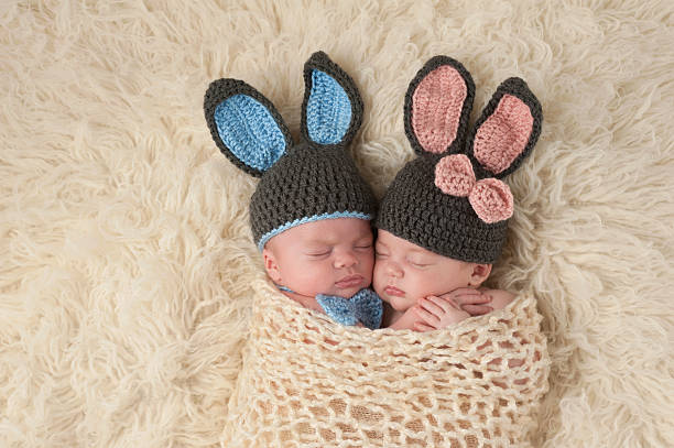 pokój typu twin noworodków w króliczek królik kostiumy dzieci - newborn animal zdjęcia i obrazy z banku zdjęć