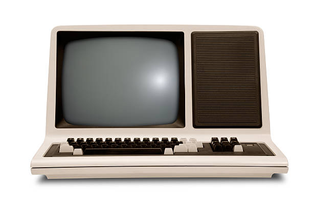 istock Vintage old computer, rounded monitor, keyboard, eighties revival, white background 475604877