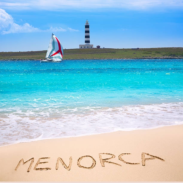 Menorca Punta Prima far illa del Aire island lighthouse in Balearic islands