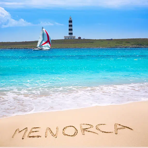 Menorca Punta Prima far illa del Aire island lighthouse in Balearic islands