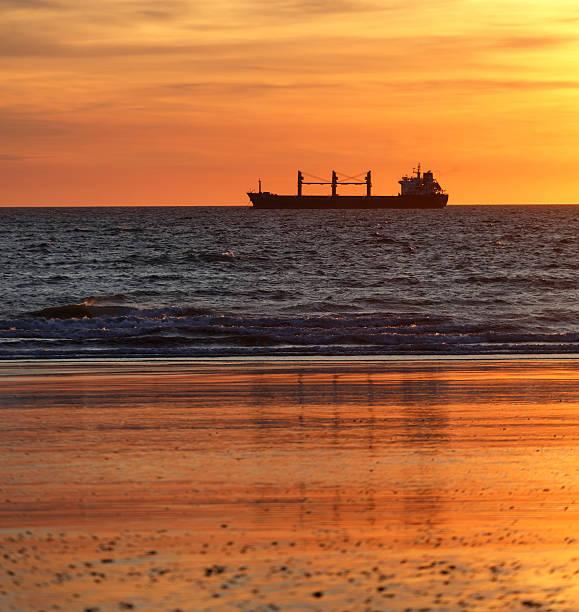 istock Cargo ships in the ocean at sunset 475606196
