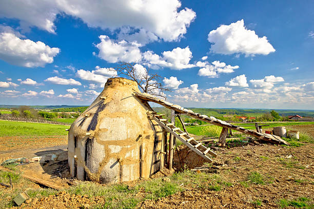 planta de produção de carvão vegetal na região rural da croácia - pyrolysis imagens e fotografias de stock